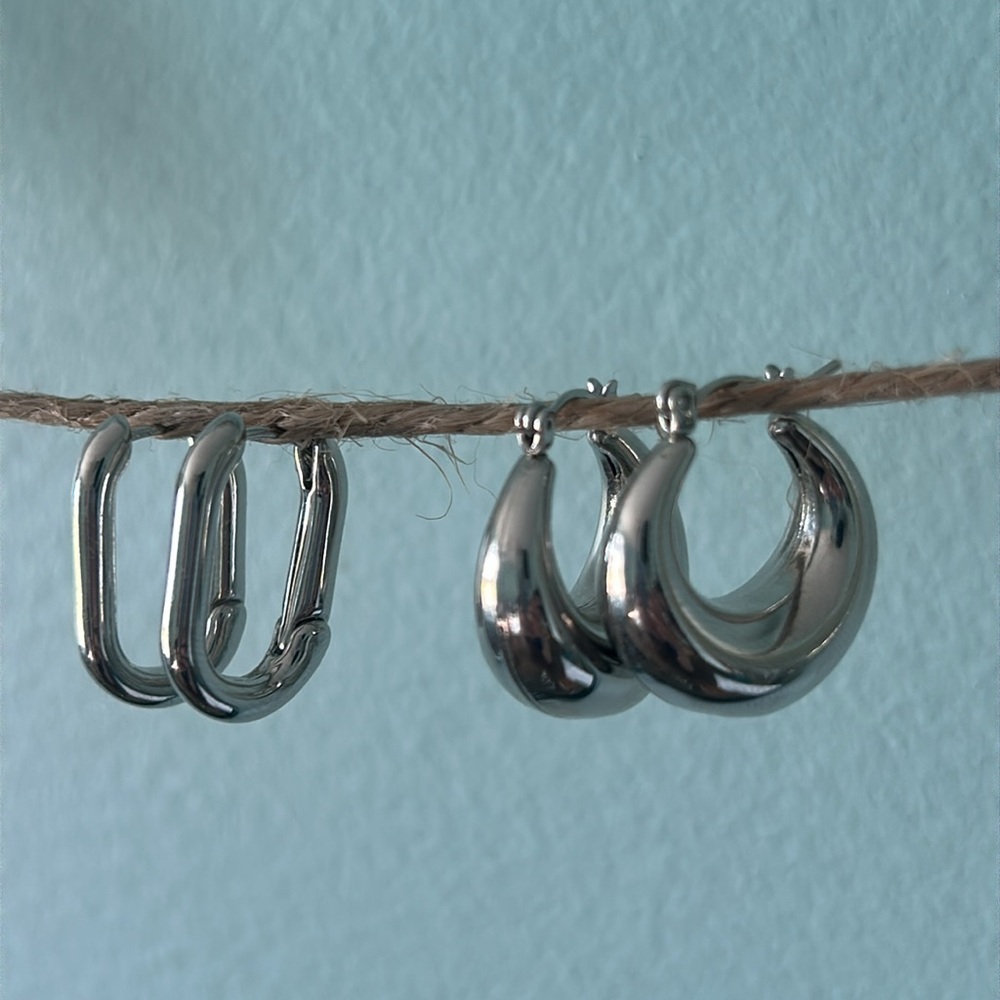 Elegant Silver Hoop Earrings Set